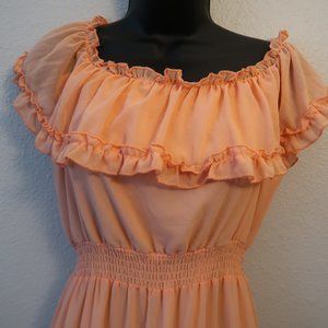 CORAL SUMMER DRESS OFF SHOULDER
